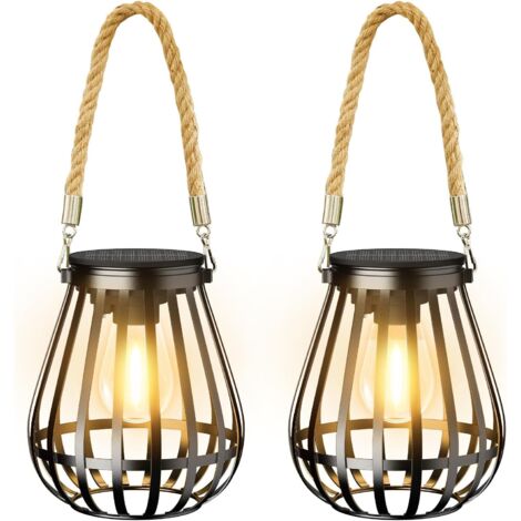 Lanterne solari impermeabili per esterni, illuminazione calda e brillante fino a 12 ore, luci in metallo con corda per giardino, cortile, patio, recinzione, portico, decorazioni sospese