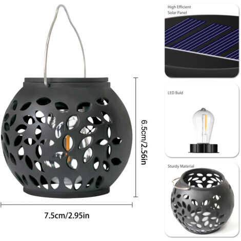 Lanterne Suspendue Solaire Effet Flamme, Design Creux, Étanche, Décoration Jardin Extérieur pour Terrasse et Cour