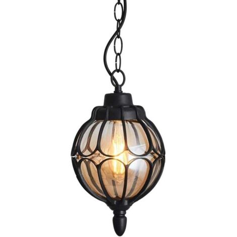 Lanterne Suspension Extérieure, Imperméable Plafonnier Suspendu avec Globe en Verre, Postmoderne Lamping Pour Restaurant, Bar, Cuisine, Porche, Extérieur, Entrée (Noir)
