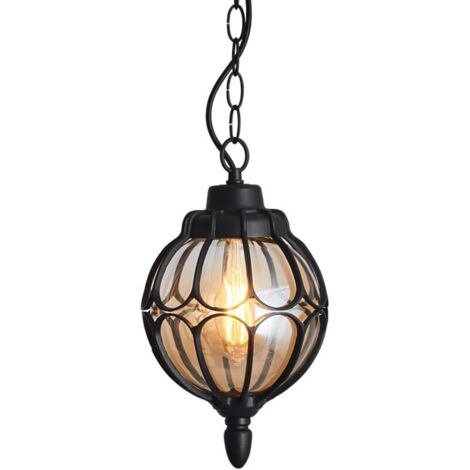 Lanterne Suspension Extérieure, Imperméable Plafonnier Suspendu avec Globe en Verre, Postmoderne Lamping Pour Restaurant, Bar, Cuisine, Porche, Extérieur, Entrée (Noir)