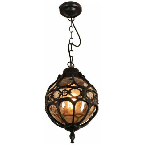 Lanterne Suspension Extérieure, Imperméable Plafonnier Suspendu avec Globe en Verre, Postmoderne Lamping Pour Restaurant, Bar, Cuisine, Porche, Extérieur, Entrée (Noir)