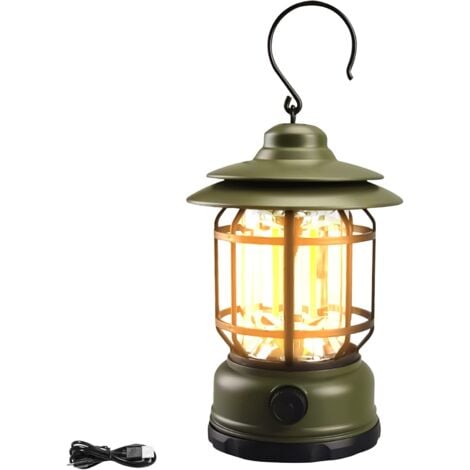 Lanterne Tempête Vintage, Lampe LED Portable Rechargeable, Lampe de Camping Electriques, Lanternes LED Extérieure, 200LM Luminosité Réglable pour Pêche Randonnée Camping (Sans batterie)