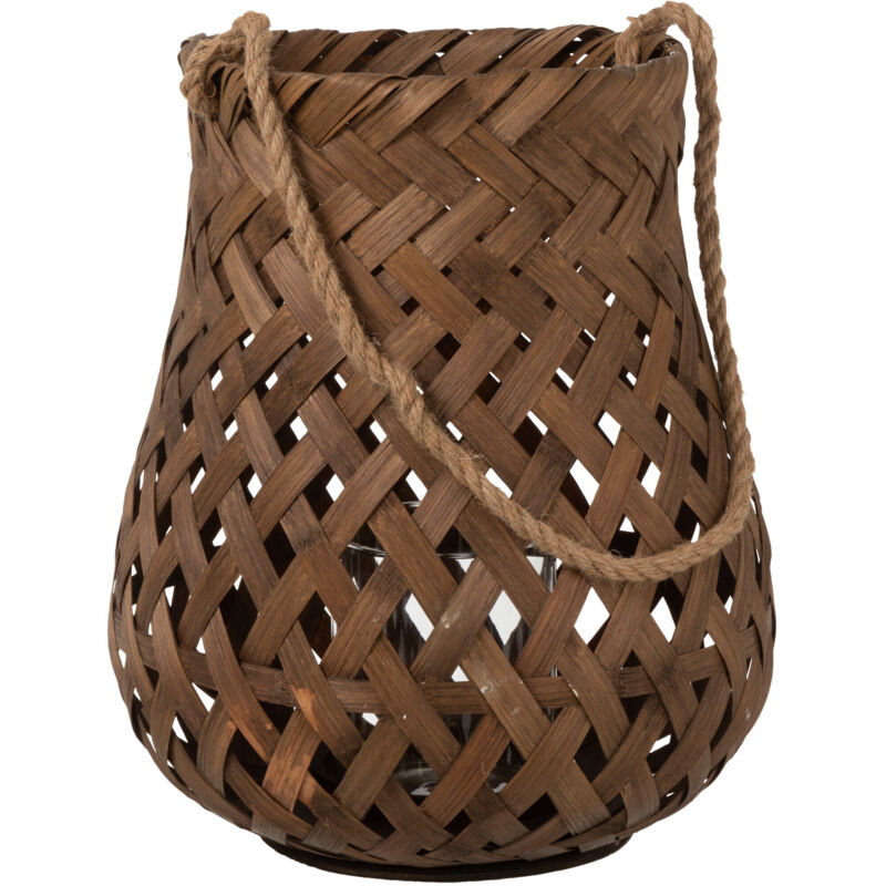 Jolipa - Lanterne tressée en bois marron 34x34x41 cm