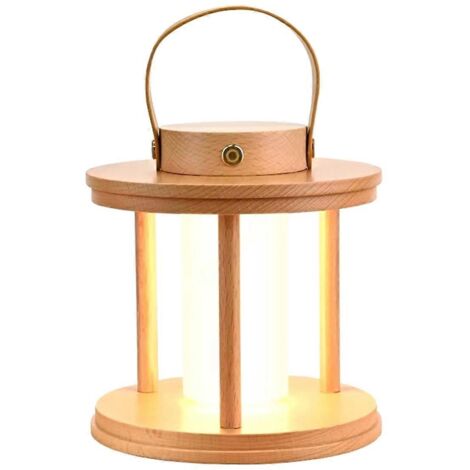 Lanterne veilleuse LED en bois massif - Lampe d'ambiance pour le camping