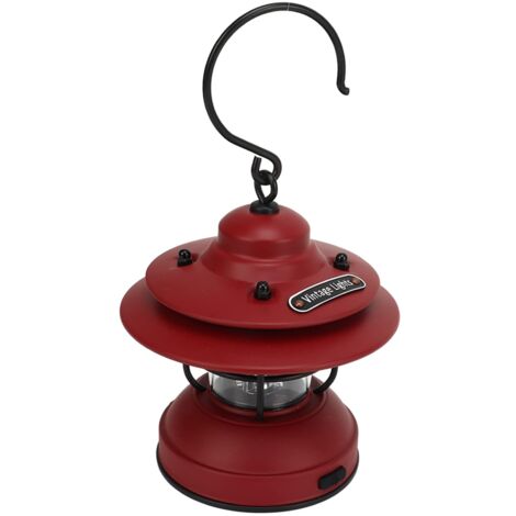 Lanterne Vintage, Crochet en Métal à Haute Transmission de Lumière Lanterne de Camping Vintage Luminosité Réglable 35‑100lm IPX4 LED Étanche pour Extérieur (Rouge Mat)
