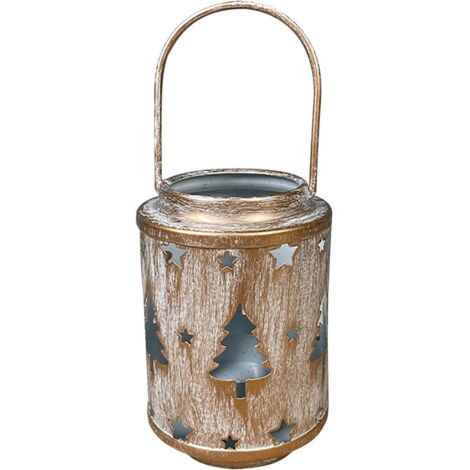 Lanternes à Bougies Pratiques de Ferme, Lanterne de Chandelier Creuse en Fer en métal incurvée avec Arbre, cerf, Flocon de Neige