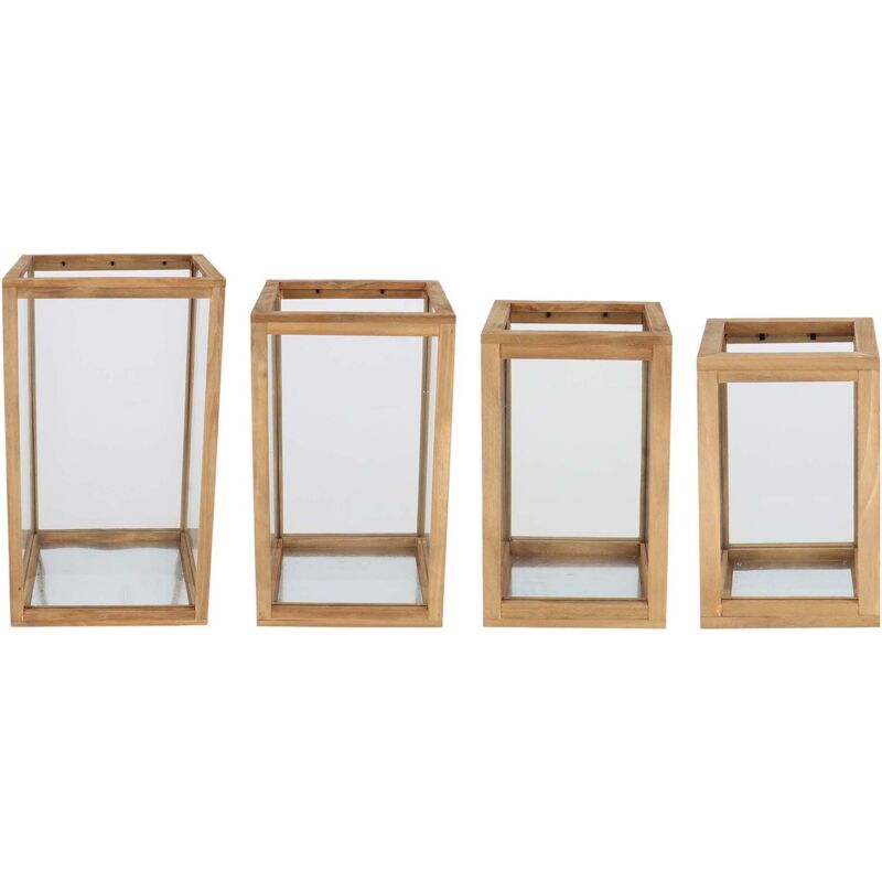 Fancy Flames - Lanternes en bois et verre (Lot de 4)