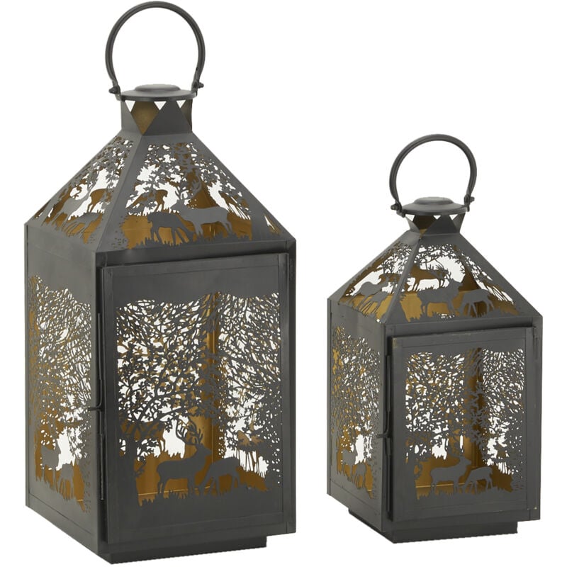Lanternes en métal noir ajouré Cerf
