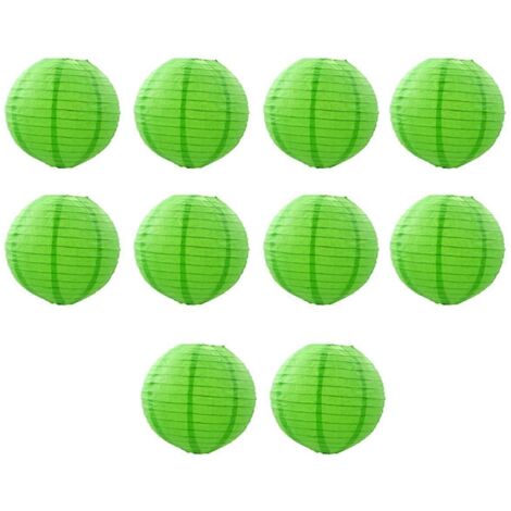 Lanternes en papier vert gazon, lanternes rondes à faire soi-même, parfaites pour les mariages.
