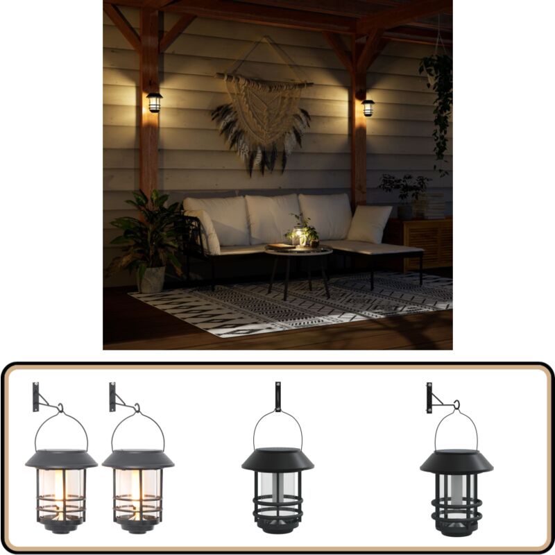 Lanternes murales solaires d'extérieur 2 pcs blanc chaud - Lanterns Solaires Extérieures - Lampes Solaires Murales - Éclairage Extérieur Solaire