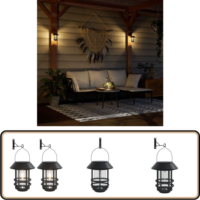 Lanternes murales solaires d'extérieur 2 pcs blanc - Lanterns Solaires Extérieures - Luminaires Extérieurs Solaires - Lampes Solaires Murales