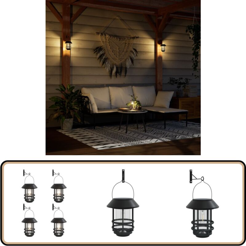 Lanternes murales solaires d'extérieur 4 pcs blanc - Lanterns Solaires Extérieures - Luminaires Extérieurs Solaires - Lampes Murales Solaires