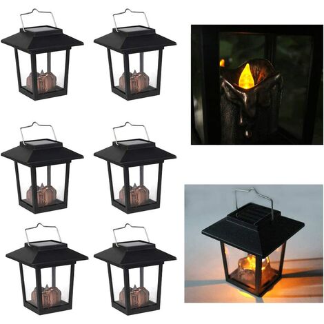 Lanternes solaires, 6 pcs suspendus solaire bougie lanterne étanche LED extérieur jardin lumière vacillante flamme lampe