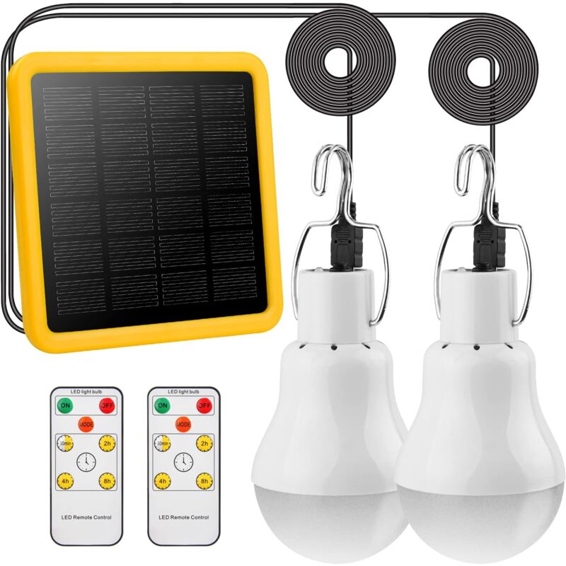 Lanternes solaires avec télécommande (2 pièces) et câble de 3,5 m (2 x), lanternes rechargeables 130 lumens pour extérieur et intérieur, lampes LED