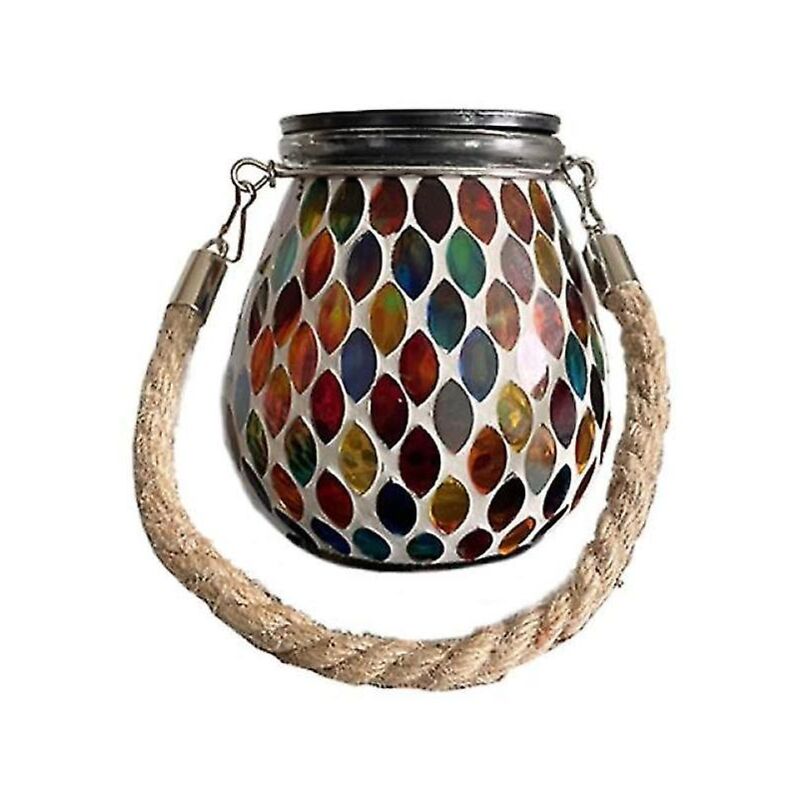 Lanternes solaires de jardin en verre mosaïque, lampes de table d'extérieur, rouge