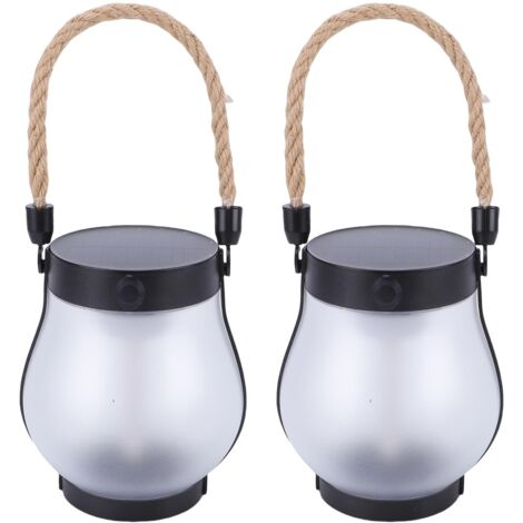 Lanternes solaires d'extérieur, 2 pièces, alimentées par USB, rechargeables, avec conception réaliste de corde de chanvre à feu scintillant, pour Patio et cour
