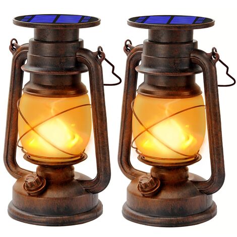 Lanternes Solaires Extérieur Lanterne tempête LED De Lanterne avec Effet de Flammes Lampe-tempête Décorative à LED Design Rétro étanche Pour Jardin,Chemins,Paysage (2pack)