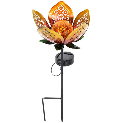 Lanternes solaires solaires extérieures, lumières décoratives de fleurs en métal, lumières de pile de pétales creux de lotus de LED, appropriées aux allées de pelouse de cour (1 pièce)