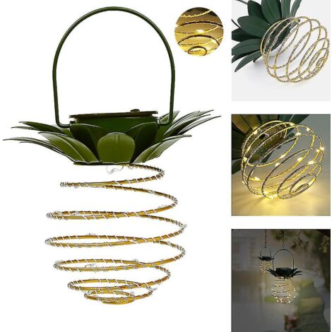 Lanternes solaires suspendues en forme d'ananas, 60 LED, pour décoration d'arbre, balcon ou fête - Lot de 2