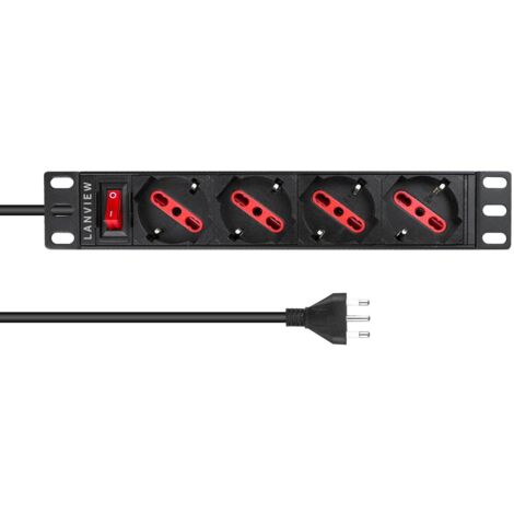 Lanview 1U 10"" 4 porte tipo F/J spina italiana, con interruttore, cavo di alimentazione da 2 m, spina J, LVR-2MIT-SW-IT4