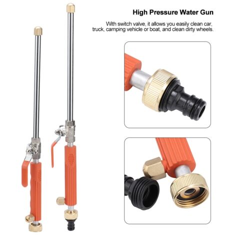 Lanza de alta presión G3/4 DN20 con válvula desviadora para lavado de coches, limpieza de jardines y del hogar, fabricada en aleación de aluminio y cobre – Naranja