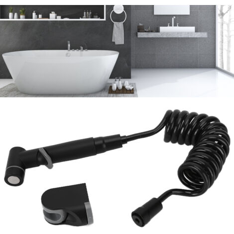 Lanza de bidé para higiene genital G1/2 ABS negro 14x6cm, juego de rociadores portátiles con soporte de pared y accesorios.