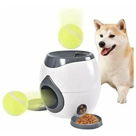 Lanzador de juguetes para mascotas, dispensador automático de comida para mascotas, equipado con 1 cuchara y 2 pelotas de tenis, que se puede utilizar para alimentar a las mascotas y entrenar las habi
