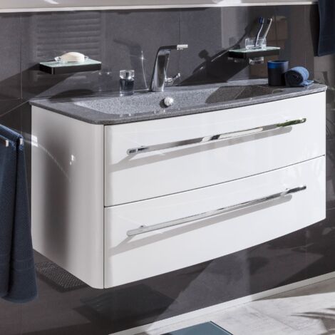 Lanzet Classico Badmöbel Set 2-teilig, 100cm breit, Weiß, Grau-Metallic"-"06362145