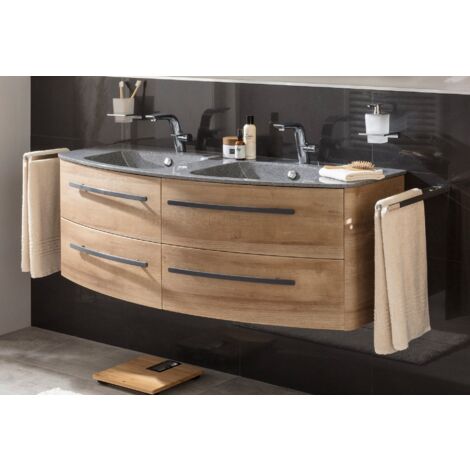 Lanzet Classico Badmöbel Set 2-teilig, 140cm breit, Hellbraun, Grau-Metallic-06364145