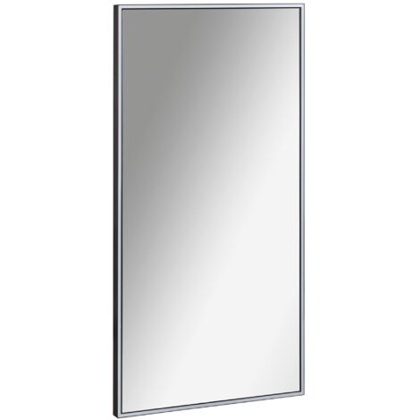 LANZET LED Spiegel Woodblock / Wandspiegel mit umlaufender LED-Beleuchtung / Maße (B x H x T): ca. 50 x 100 x 3,5 cm / LED-Badspiegel / Rahmen in Schwarz / hochwertiger Spiegel fürs Badezimmer und WC"