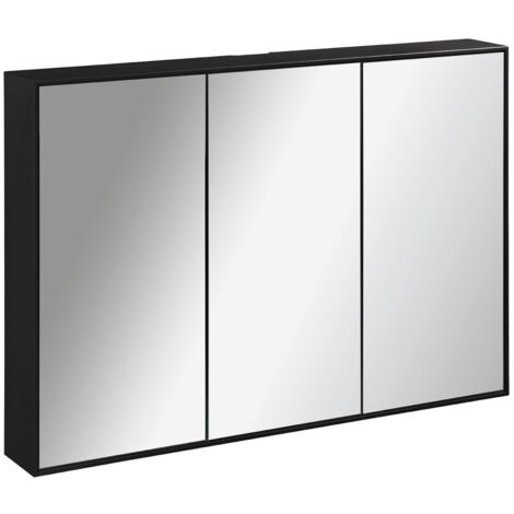 LANZET LED Spiegelschrank W1 / Spiegelschrank-Einbau mit umlaufender LED-Beleuchtung / Maße (B x H x T): ca. 101,8 x 70,2 x 14 cm / Möbel fürs Bad und WC / Badschrank mit 3 Türen / Korpus: Schwarz"-"7
