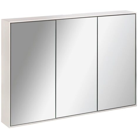 LANZET LED Spiegelschrank W1 / Spiegelschrank-Einbau mit umlaufender LED-Beleuchtung / Maße (B x H x T): ca. 101,8 x 70,2 x 14 cm / Möbel fürs Bad und WC / Badschrank mit 3 Türen / Korpus: Weiß"-"7949