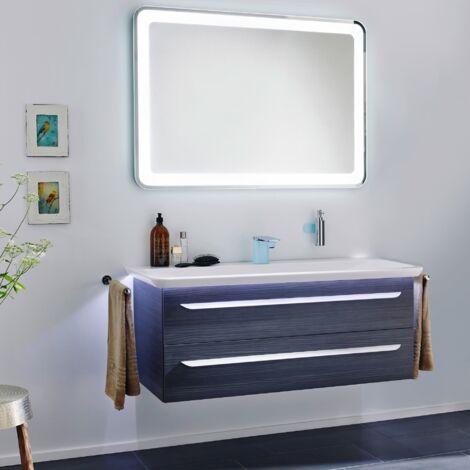 Lanzet M9 Badmöbel Set 4-teilig, 130cm breit, Schwarz, mit LED + LED Spiegelelement"-"90139145