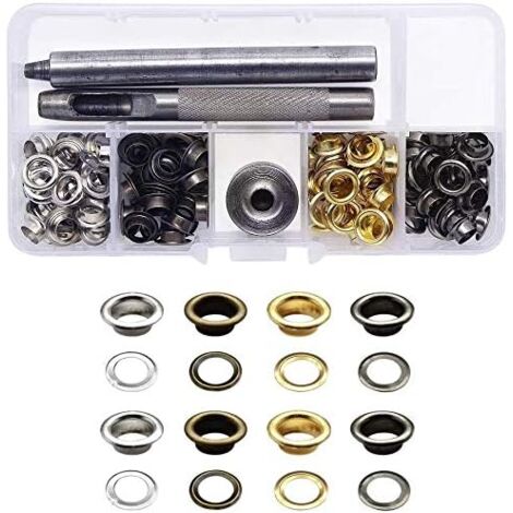 LAOA 120Set Grommet Kit Oeillets Pour Vêtements, Cuir, Toile et Bricolage Avec 3 Pièces Œillets Outils d'auto Sauvegarde - Diamètre Intérieur 6,5mm