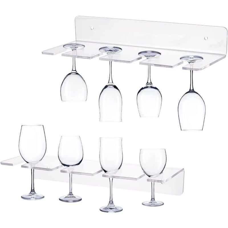 Laoa - 2 Pack Porte-Verres à vin en Acrylique fixés au Mur, présentoir de Verres à vin Clair, Support Mural à Champagne, étagères de Rangement en