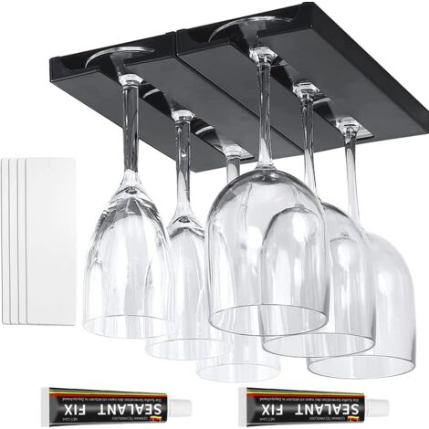 LAOA 2 Pièces Porte verres suspendu, Support à Verre à Vin Suspendu, Support à Verre à Vin sous Armoire, Auto-adhésif Porte-Verres à Pied Suspendu pour Maison, Bar, Cuisine, Restaurant (Noir)