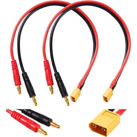 LAOA 2 Pièces XT60 à 4.0 Banane Plug RC Câble de Charge de la Batterie, Connecteur XT60 à 4mm Fiche Banane avec 30cm 14AWG Câble en Silicone, pour RC Hélicoptère Quadcopter Lipo Batterie