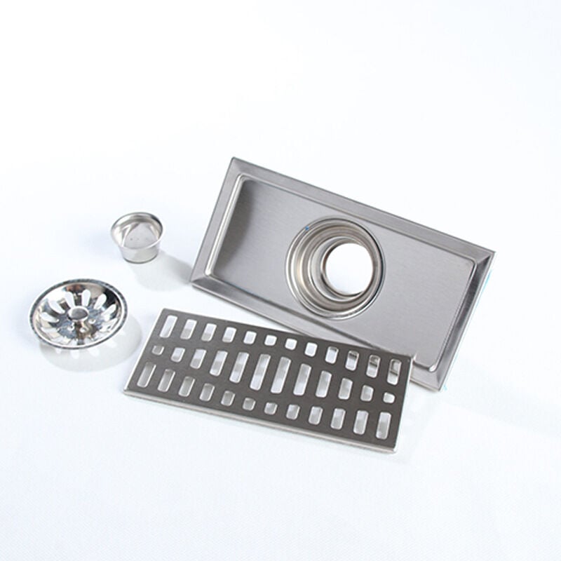 Laoa - 20x10cm Rectangle En Acier Inoxydable Siphon De Sol Salle De Bains Douche Cuisine Déchets Grille