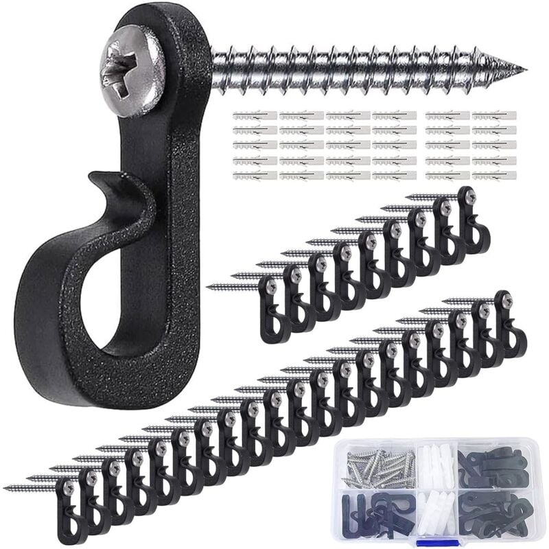 30Pcs Crochet Mural a Visser De Plafond, Crochets à Visser, Crochets De Suspension Pour Suspendre Des Bandes led, Des Fils, Des Guirlandes(Noir)