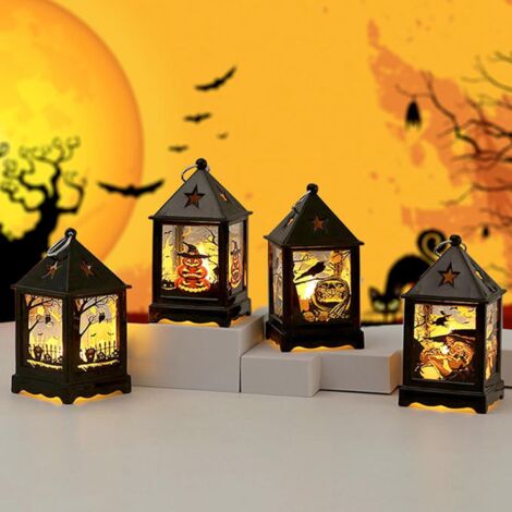 LAOA  4 Pièces Lanterne Halloween LED, Suspendre Lanterne Decoration Halloween Exterieur Intérieur,Halloween Lanterne Bougie LED,Lanterne Citrouille Lumineuse Chandelier Jardins Décoration (A)
