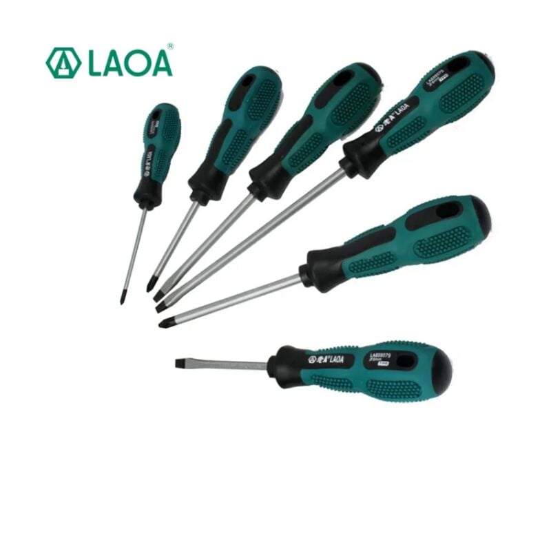 Jeu de 6 tournevis cr-v à une / Croix, tournevis de avec poignée et sac enveloppés de caoutchouc, 3×75mm/ 5×75mm/ 6×100mm - Laoa