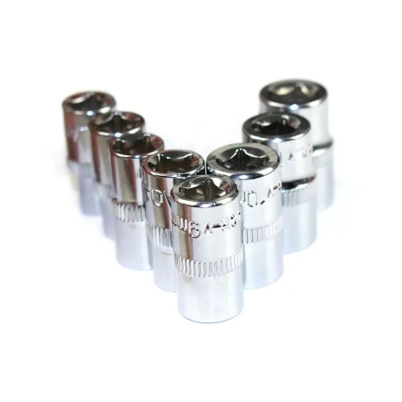 Jeu de douilles en acier hexagonale à manches courtes, 8 pièces 1/4'' 5-12mm lecteur cr-v, clé à cliquet manchon miroir tête de douille hexagonale