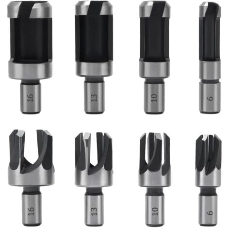 LAOA 8 Pièces Fraise à Bouchonner Bois, Mèche à Bouchon Bois 6 mm/10 mm/13 mm/16 mm, Acier Carbone Bois Plug Perceuse pour le Travail du Bois, Forets à Bois à Griffe et Coniques