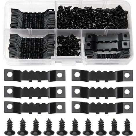 LAOA 85 Pièces Crochets pour Cadre Photo en Dents de Scie + 170 Pièces Vis, Cintres à Cadre en Dents de Scie à Double Trou, pour Art Photo Image Toile Peinture, Le noir (45 x 8mm)