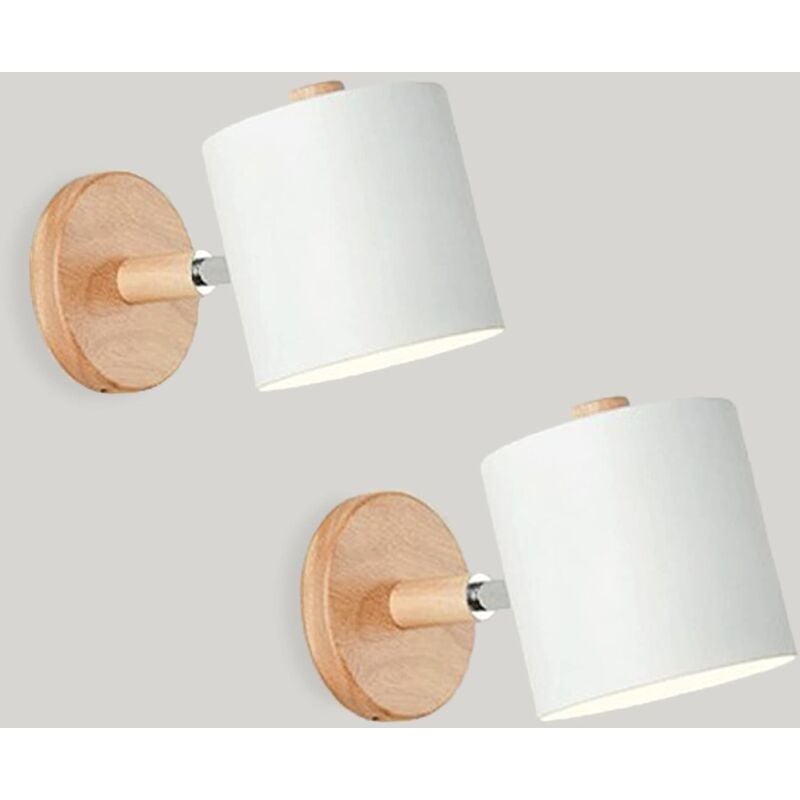 Applique Murale Interieur E27 Réglable Lampe Murale en Bois Applique avec Abat-jour en Métal Plafonnier Luminaire Enfant pour Chevet Bureau Salon