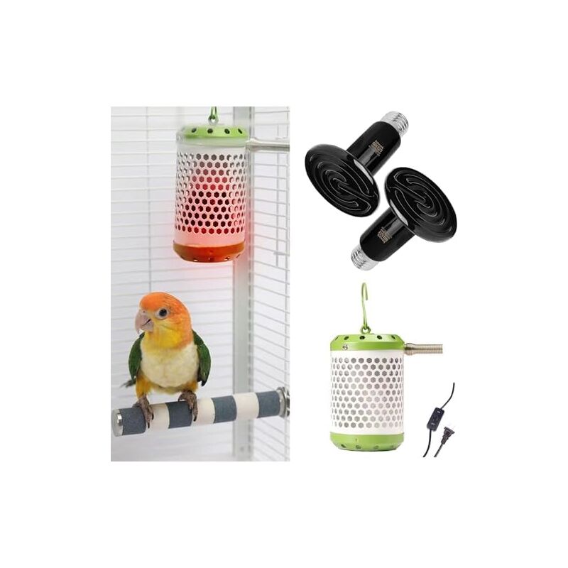 LAOA Chauffage pour cage à oiseaux pour perruches, poules, perroquets – Douille thermostatique, lampe sans lumière avec 2 ampoules en céramique (E27