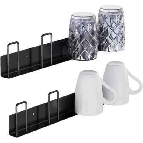 LAOA Crochets muraux pour tasses sans perçage, support mural adhésif pour tasse à café, porte-tasses en verre pour placard, organiseurs de cuisine, étagères d'armoire, ustensiles à suspendre (2