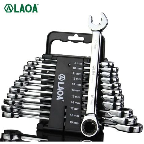 LAOA – Jeu de clés à cliquet 11, Coffret de Clé mixte à cliquet, 11 pièces, clé à cliquet antidérapante 8-19mm, cliquet ouvert/Double extrémité/miroir, ensemble d'outils de réparation automobile