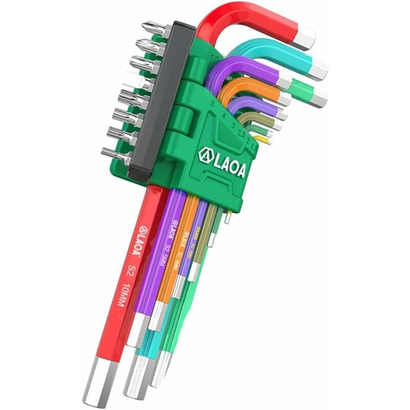 Jeu de clés Allen hexagonales, 17 pièces, jeu de clés hexagonales multifonctions colorées, Extension - Laoa