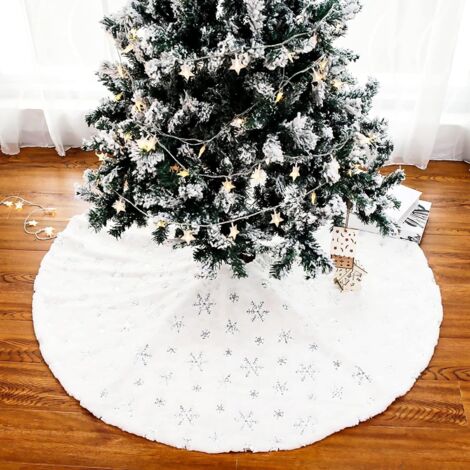 LAOA Jupe Sapin de Noël, Jupe de Sapin de Noël Blanc avec Argent Flocons de Neige, Tapis de Sapin de Noël en Peluche pour décoration de Noël, décoration de Maison de Vacances(35inches)